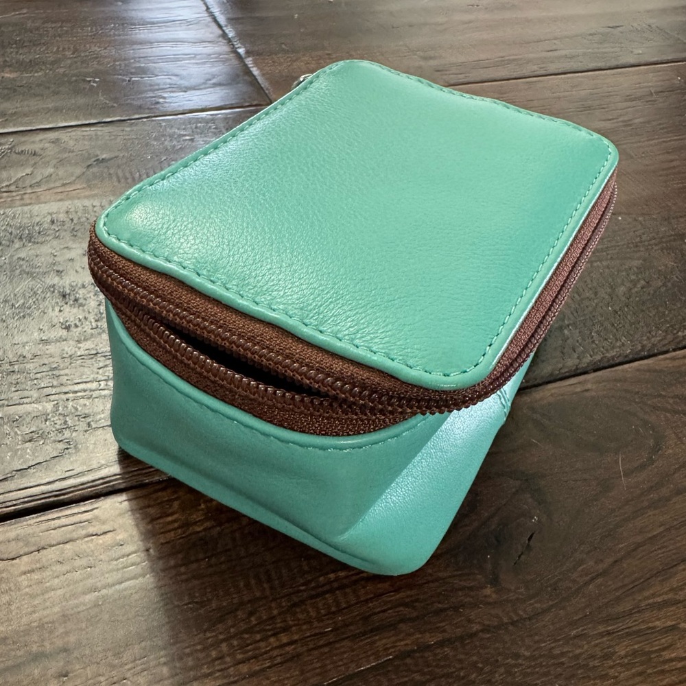 Teal Leather Jewelry Case with Brown Tassel and Accents - Picture 9 of 16